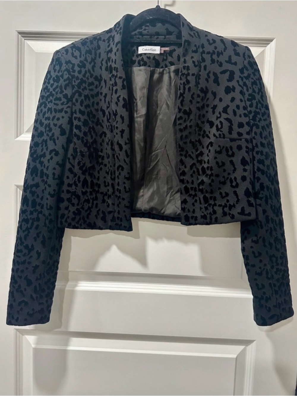 Calvin Klein Black Leopard-Print Cropped Blazer